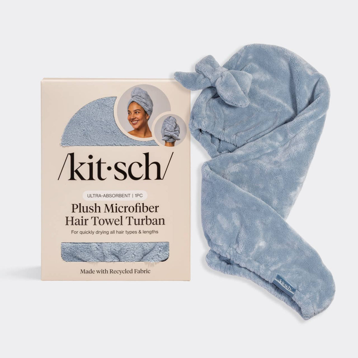 Plush Microfiber Hair Towel Turban with Bow |  Coastal Blue
