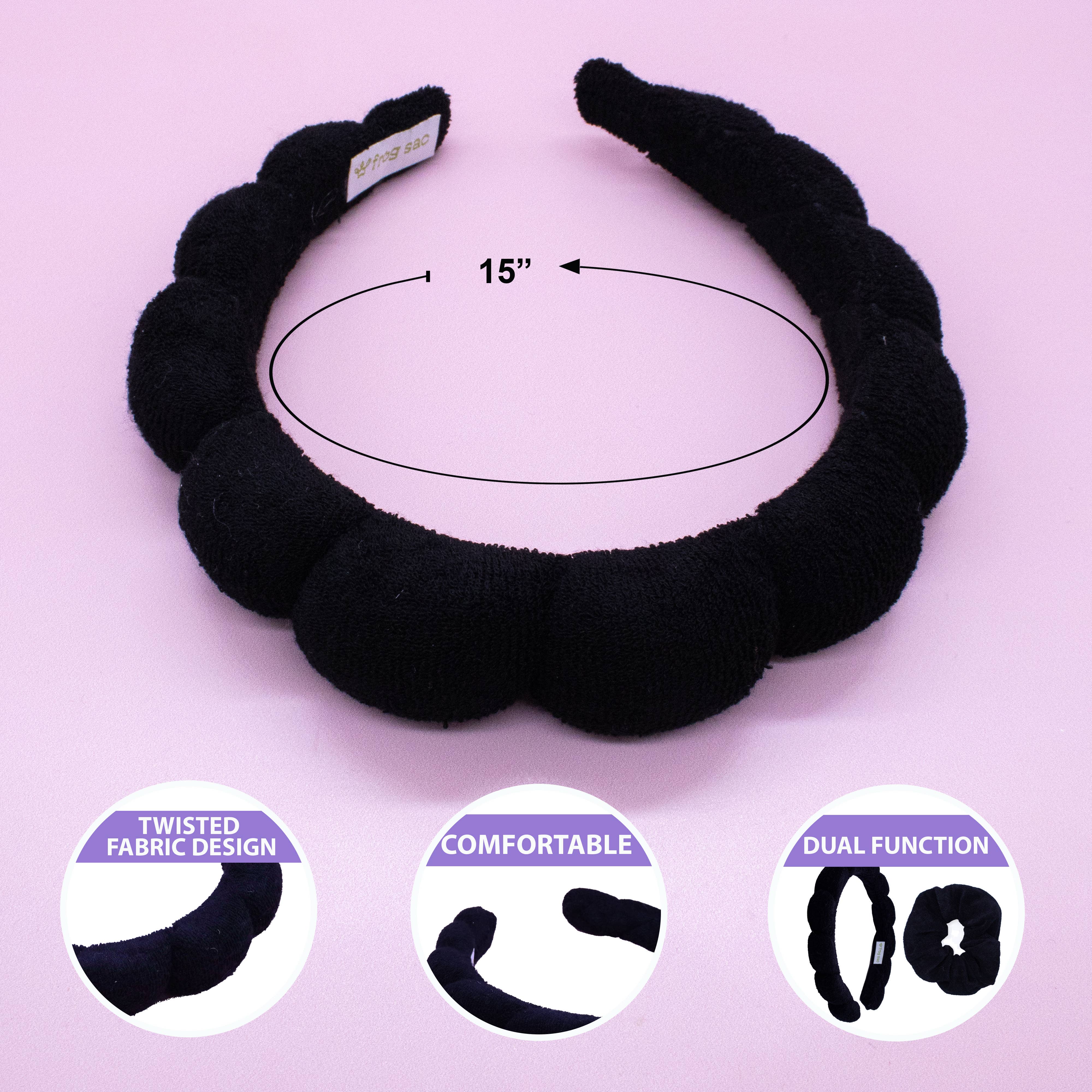 Spa Day Terry Cloth Headband & Scrunchies Set : Black
