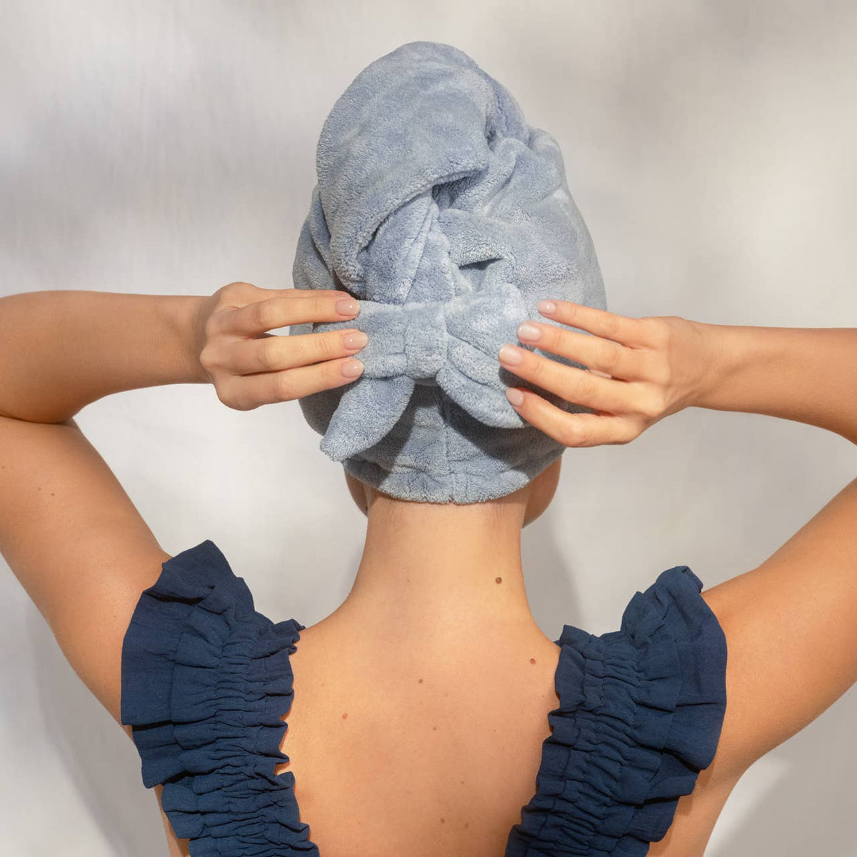 Plush Microfiber Hair Towel Turban with Bow |  Coastal Blue
