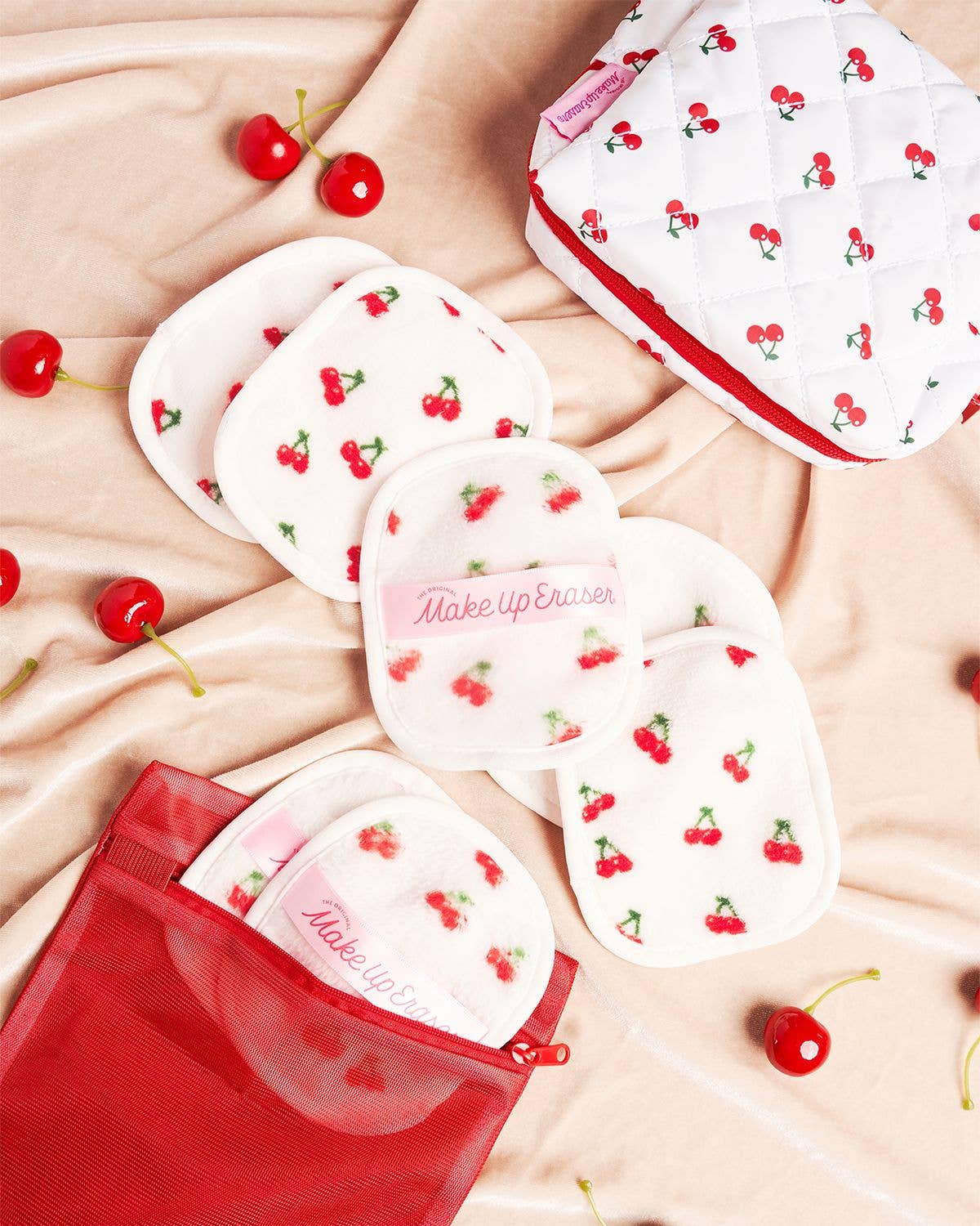 Makeup erasers with cute cherry design
