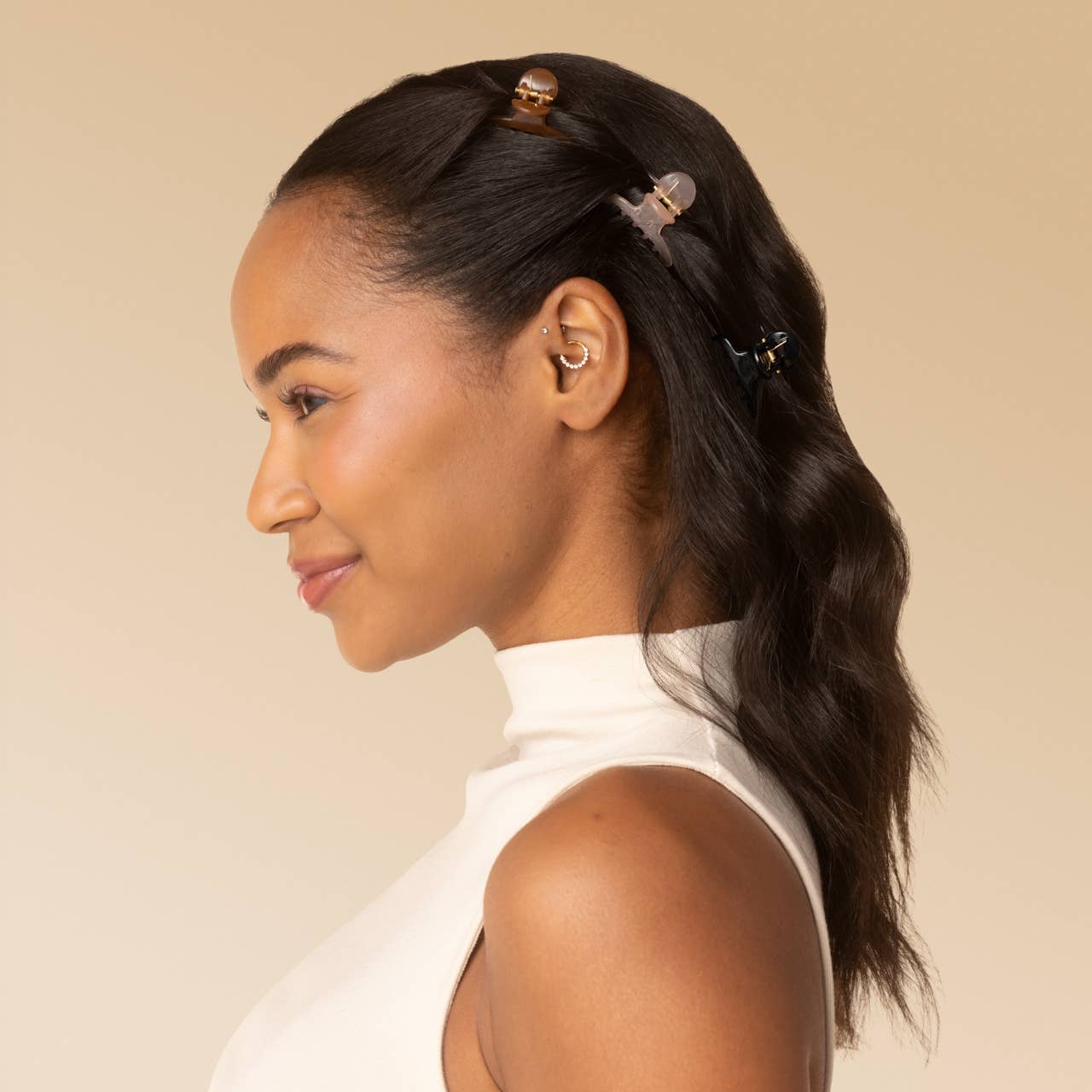 Recycled Plastic Mini Arched Clips 6pc Set : Soft Pink, Mocha & Black