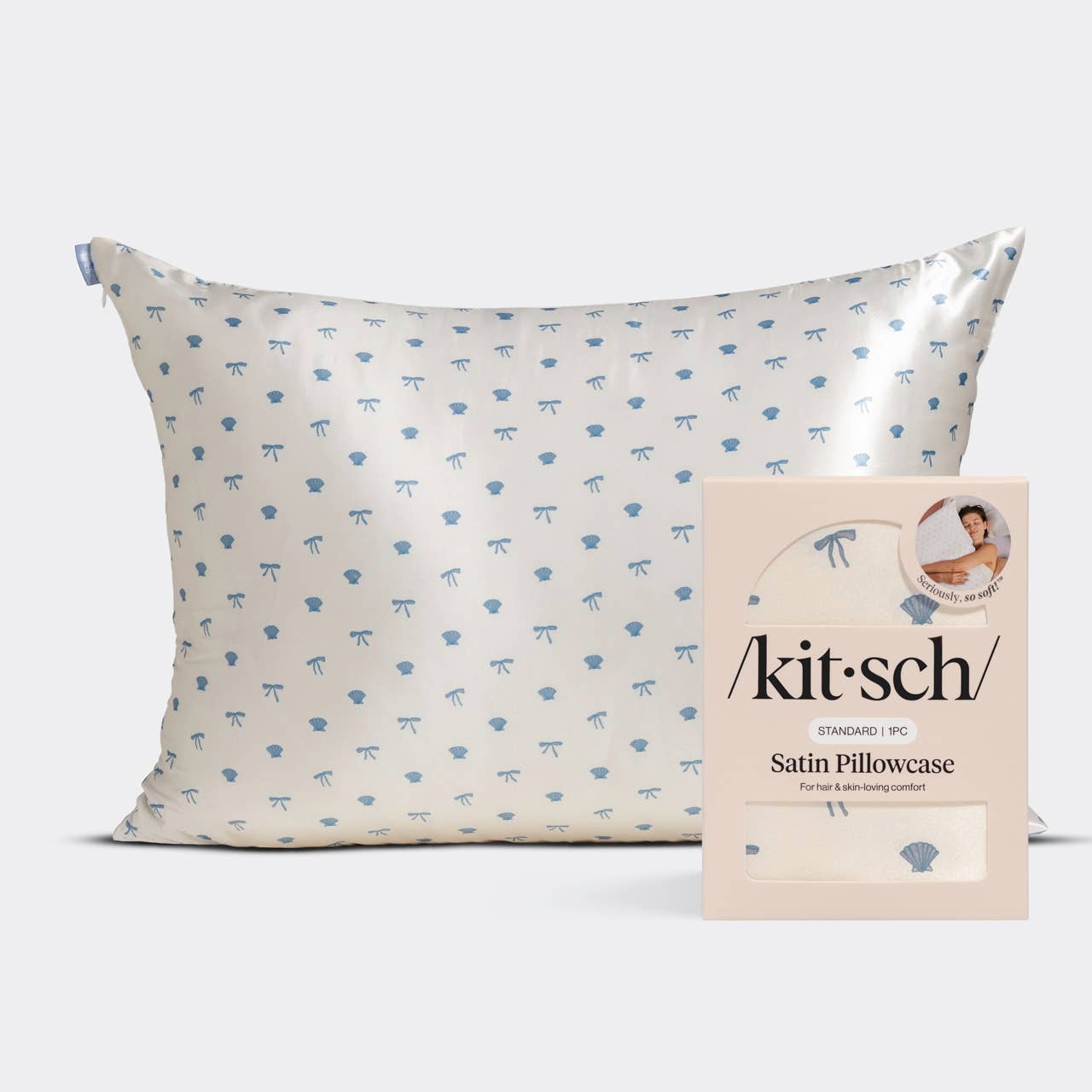 Standard Satin Pillowcase : Pearlized Cream & Coastal Blue Print
