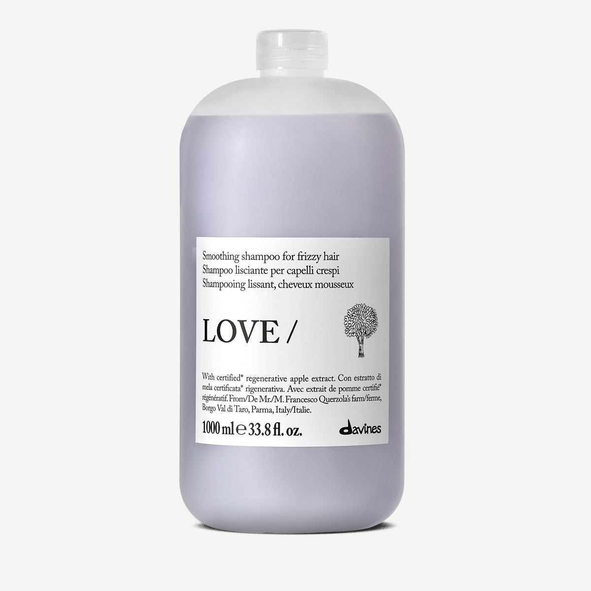 1000ml Davines Shampoo bottle Love Smoothing for frizzy hair