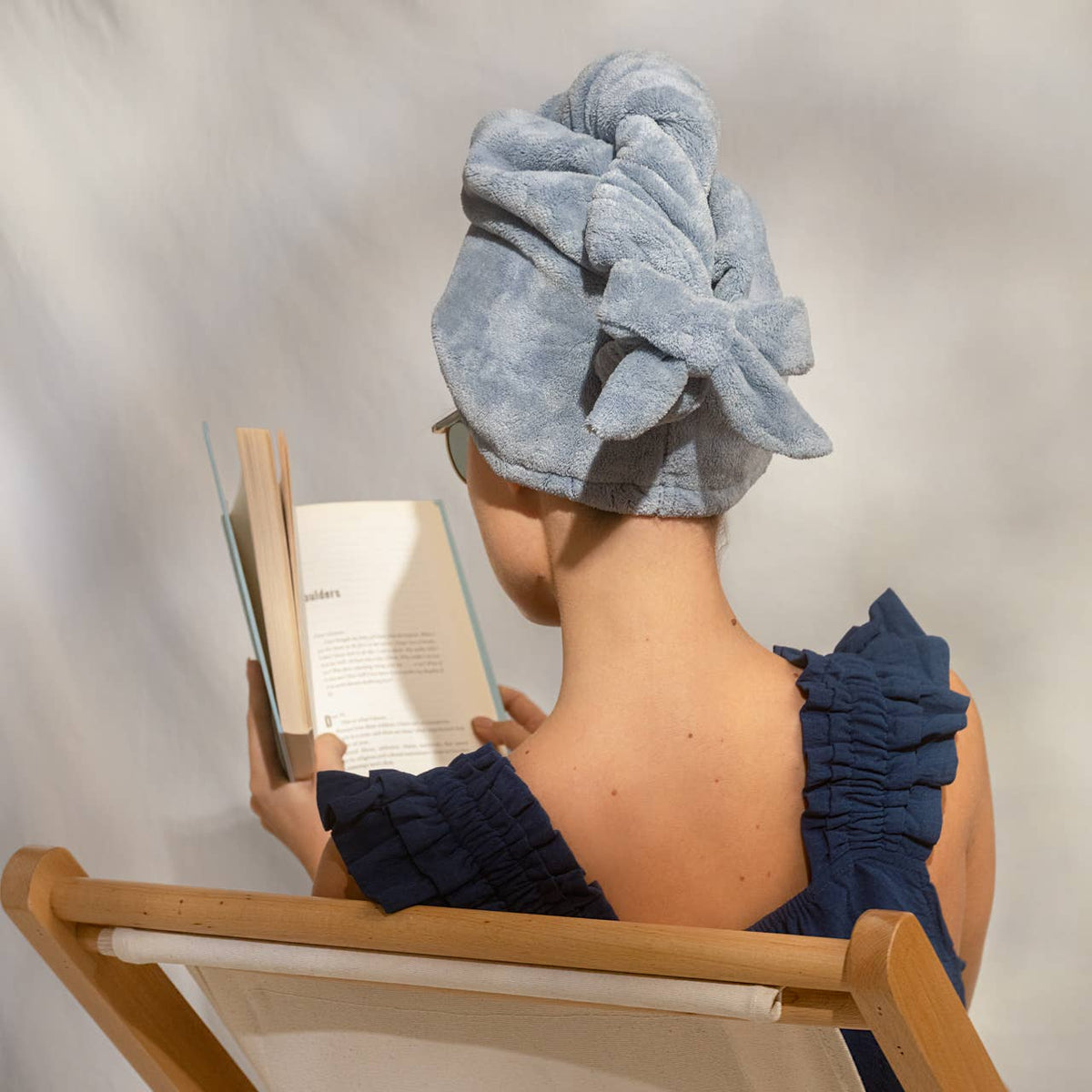 Plush Microfiber Hair Towel Turban with Bow |  Coastal Blue