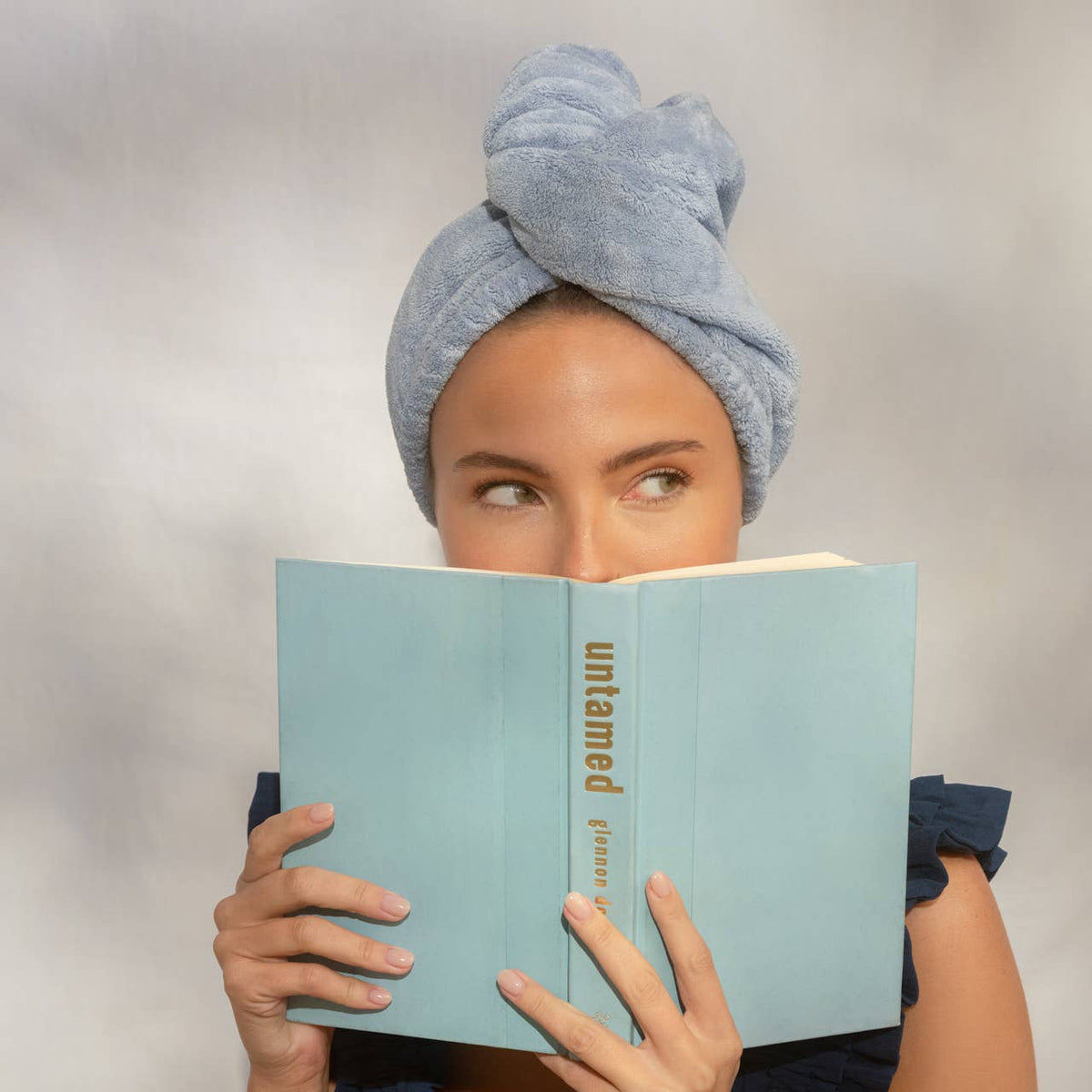 Plush Microfiber Hair Towel Turban with Bow |  Coastal Blue