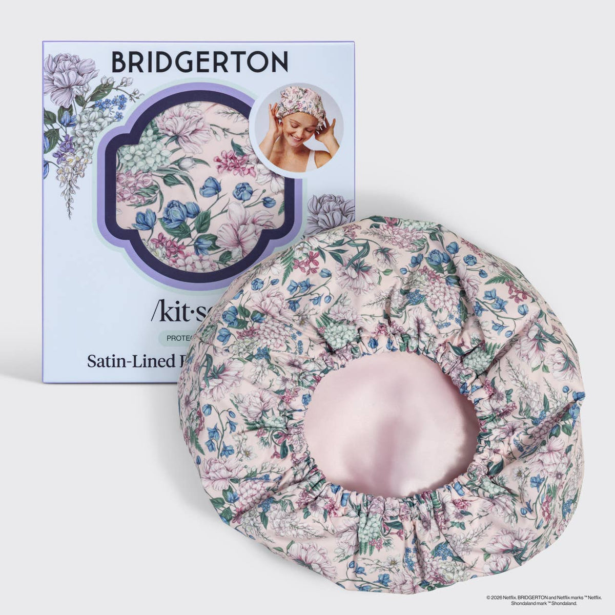 Bridgerton x Kitsch Satin-Lined Flexi Shower Cap | Wisteria
