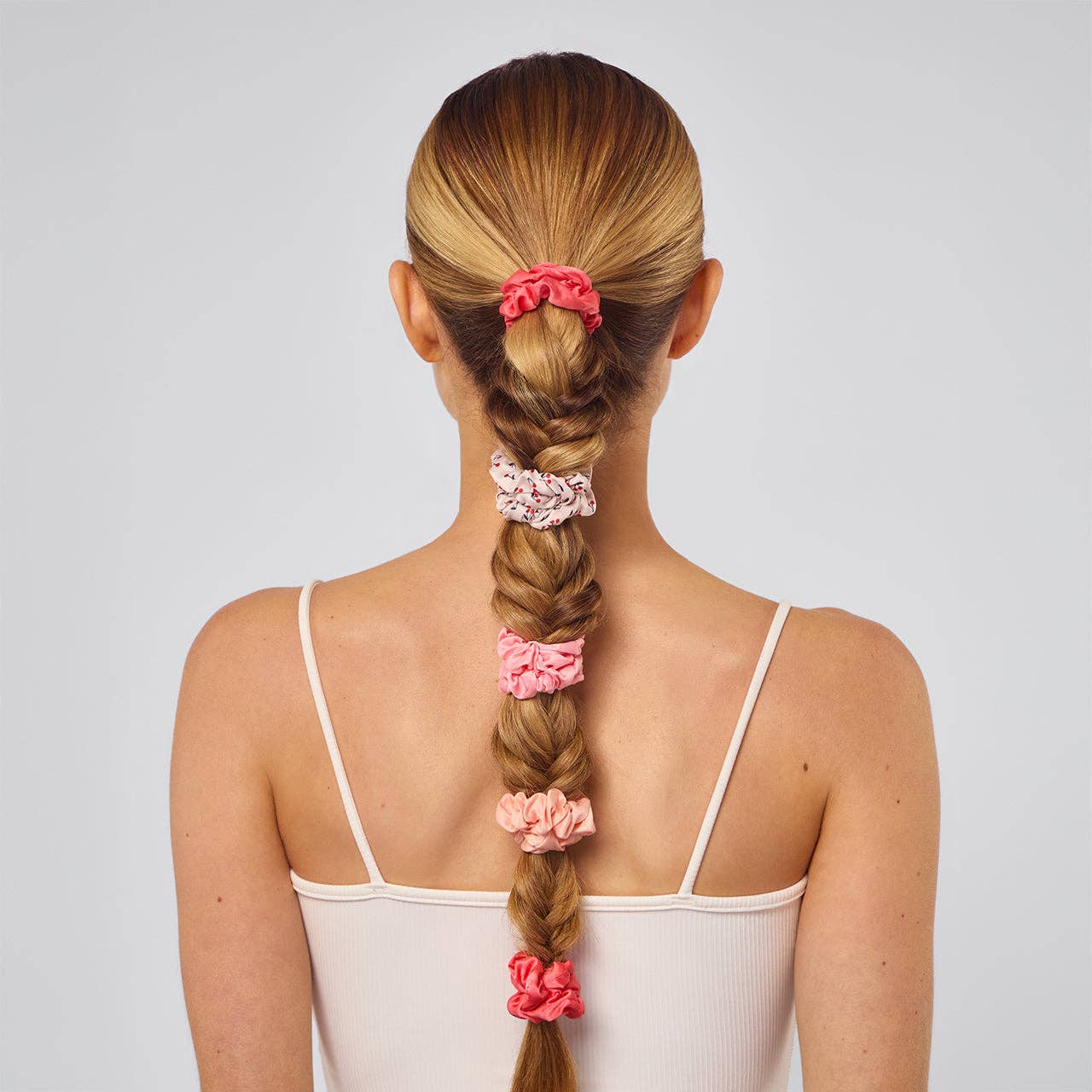 Ruched Satin Scrunchies 5pc Set : Assorted Cherry Blossom