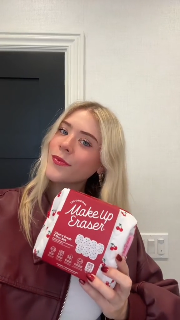 Cherry Crush 7 day Make Up Eraser set with cherry makeup bag