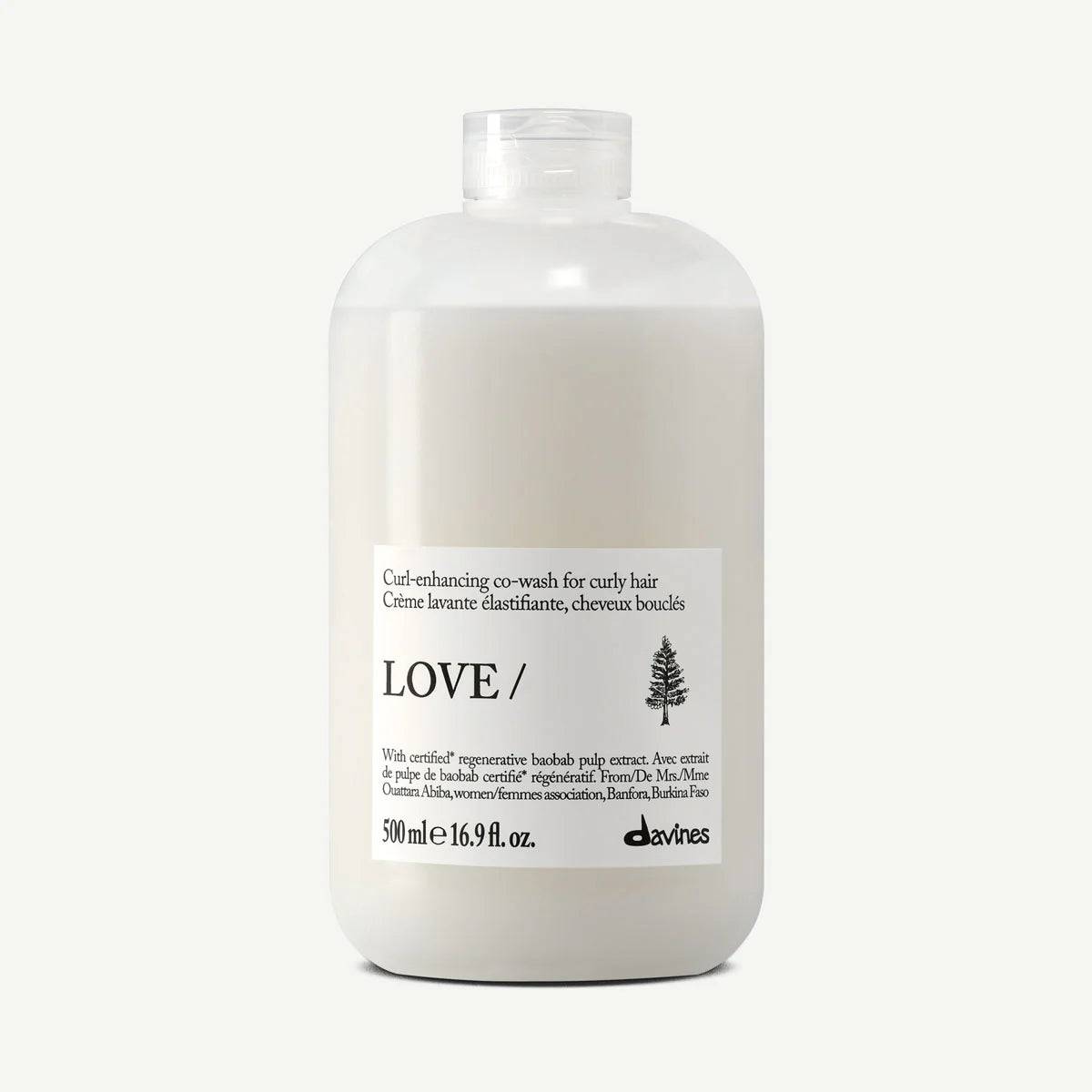 Bottle of Davines Love Curl co wash for curly hair care product on a white background 500ml
