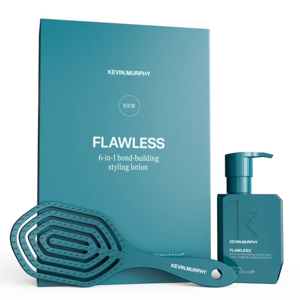 Kevin Murphy Flawless product set with styling lotion and brush on a white background