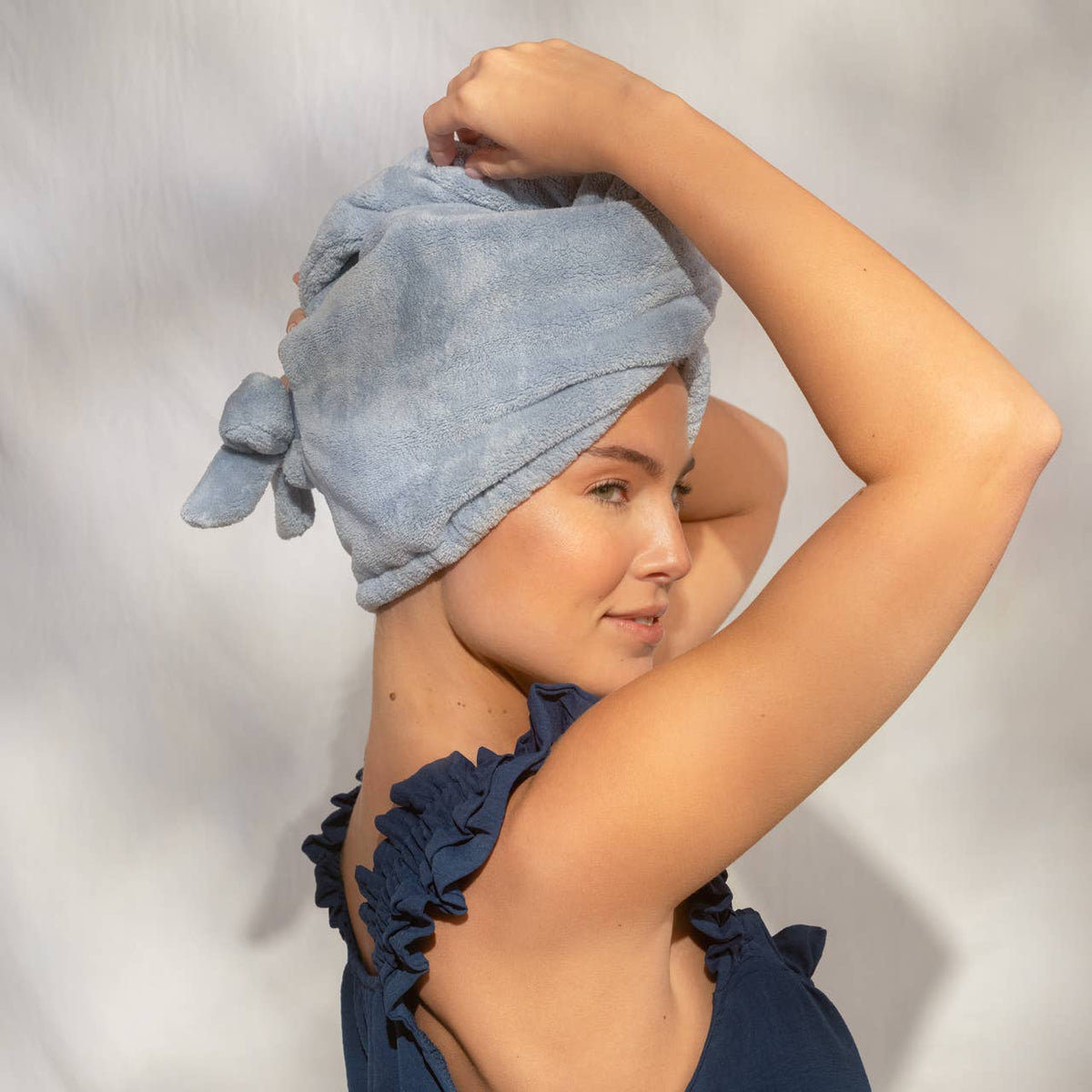 Plush Microfiber Hair Towel Turban with Bow |  Coastal Blue