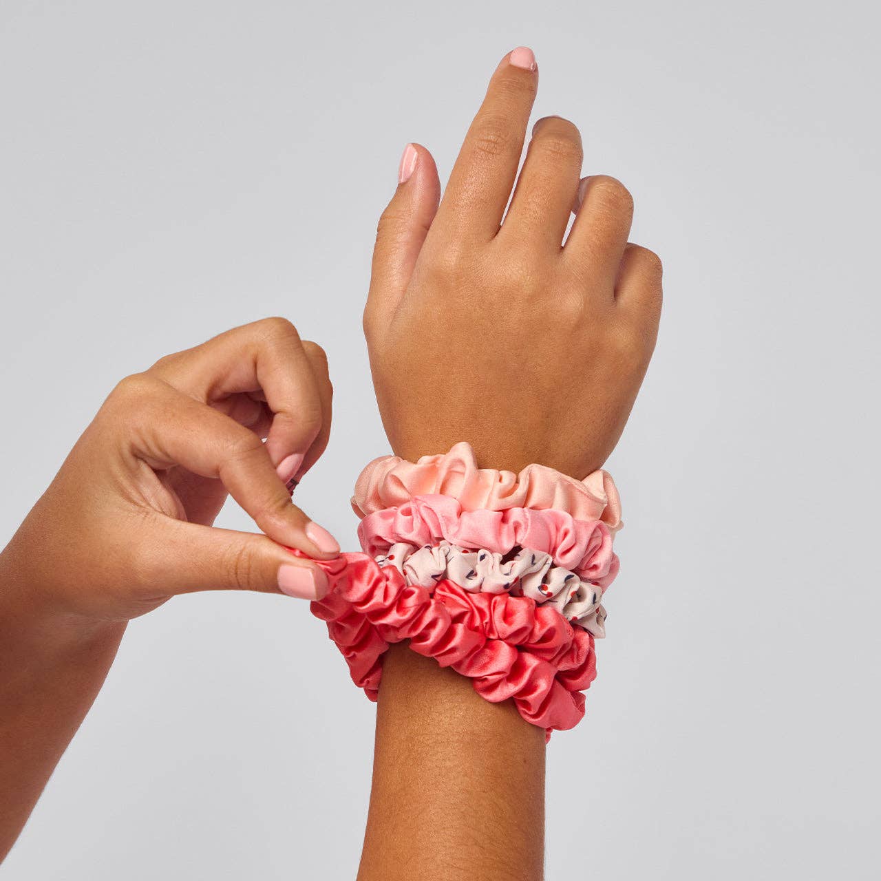 Ruched Satin Scrunchies 5pc Set : Assorted Cherry Blossom