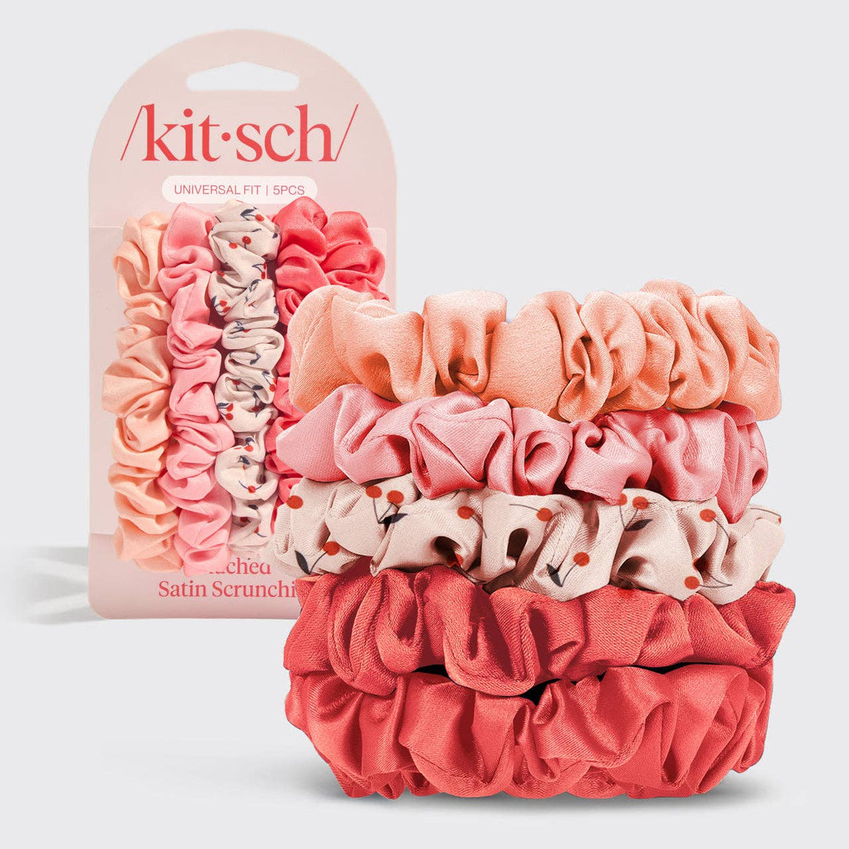 Ruched Satin Scrunchies 5pc Set : Assorted Cherry Blossom – Icon Hair ...