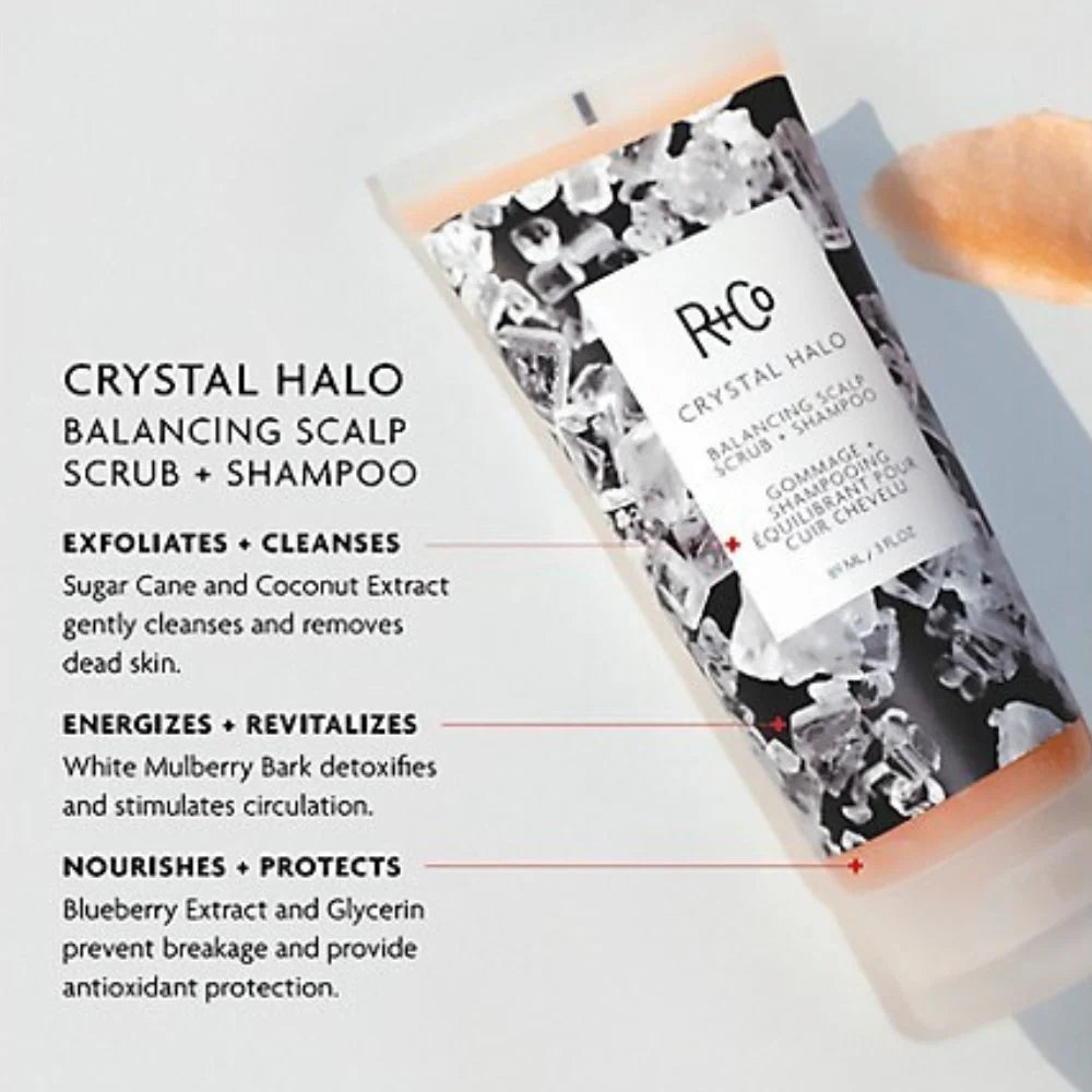 CRYSTAL HALO Balancing Scalp Scrub + Shampoo