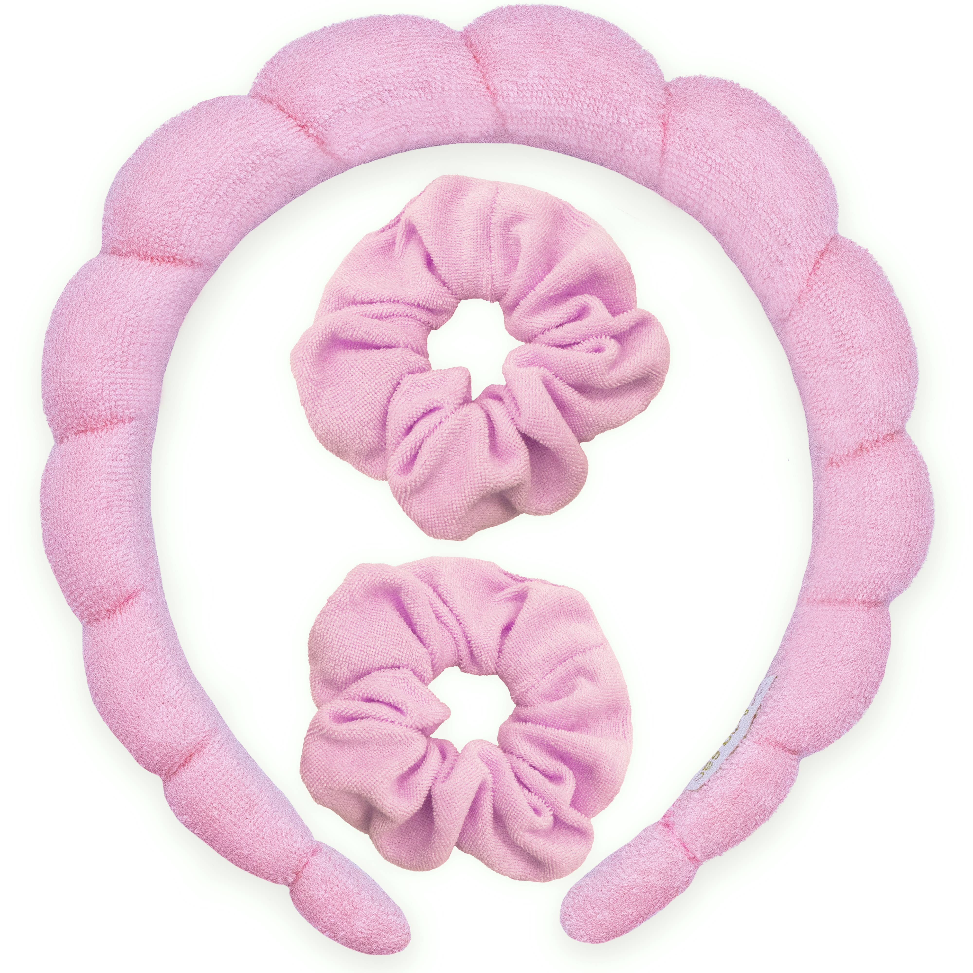 Spa Day Terry Cloth Headband & Scrunchies Set : Pink